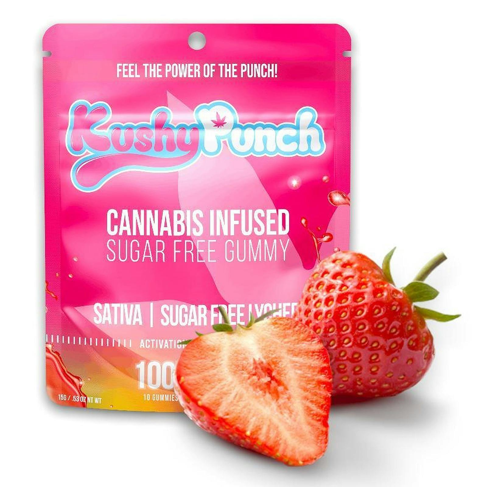 Kushy Punch 100 mg Sativa Sugar Free Lychee Gummies